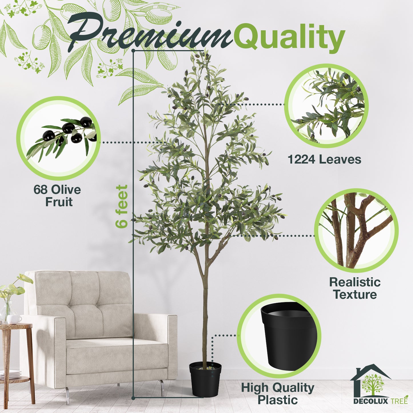 Artificial Plants with Natural Wood Trunk and Lifelike Fruits for Home Office Decor